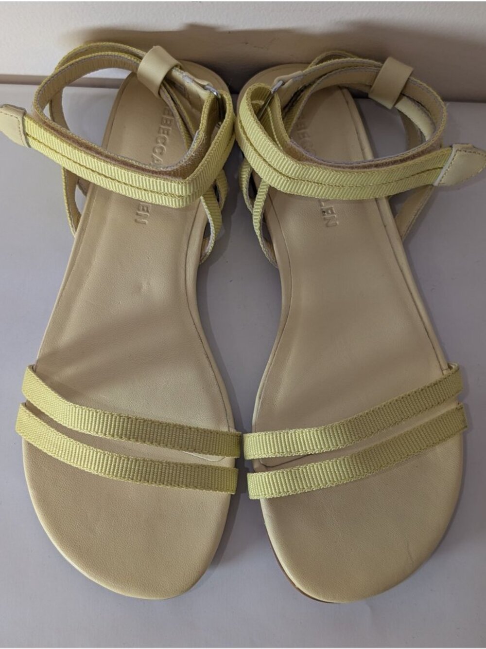 NEW Rebecca Allen Yellow Strappy Flat Leather Sandals, Size 6.5